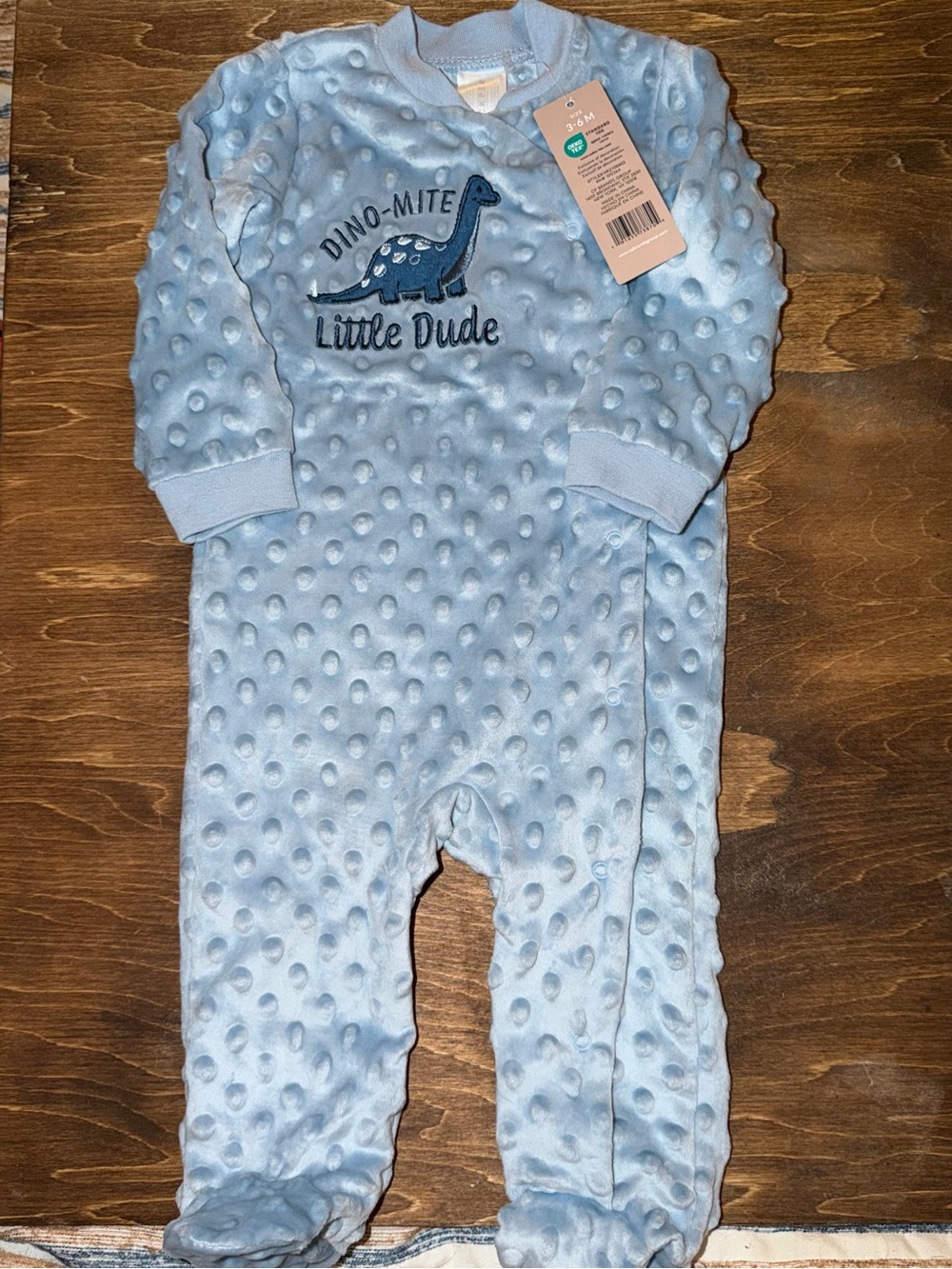 chick pea Baby Blue 'Dino-Mite Little Dude' Footed One-Piece